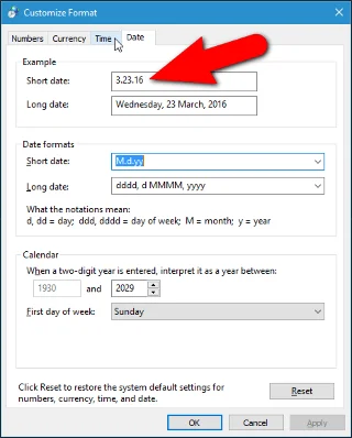 Windows'ta tarih ve saat biçimini değiştirme, eğik çizgileri noktalara dönüştürme
