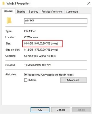 Padam folder WinSxS untuk mengosongkan ruang Windows
