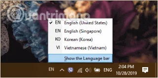 Dayakan/lumpuhkan bar Bahasa pada Windows 10
