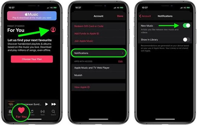 Cara mendayakan/melumpuhkan pemberitahuan untuk keluaran Apple Music baharu dalam iOS
