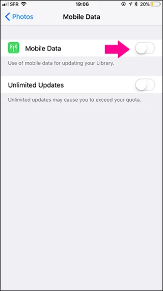 モバイルデータ通信を使用して iCloud 写真の同期をオフにする方法