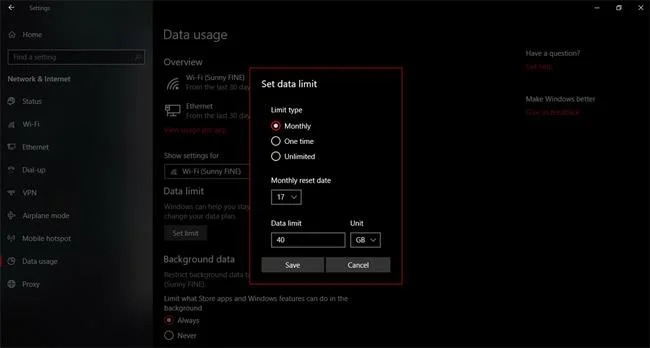 Bagaimana untuk memantau dan menyimpan kapasiti Internet pada Kemas Kini Windows 10 April 2018