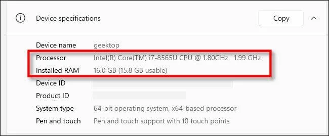 PC-specificaties controleren op Windows 11