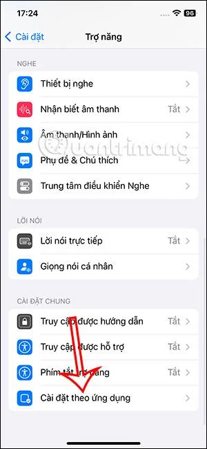 Sélectionner Safari dans les paramètres d'application