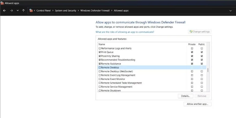ปิดการใช้งาน Remote Desktop ผ่าน Windows Firewall