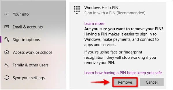 Windows 10'da PIN ve diğer oturum açma seçenekleri nasıl kaldırılır