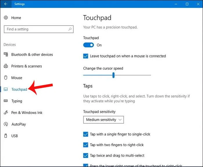 So passen Sie das Touchpad unter Windows 10 Creators Update an