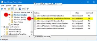 Windows 10da Windows Sandbox ile pano paylaşımı nasıl etkinleştirilir/devre dışı bırakılır