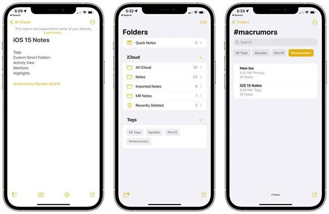 Perkara baharu dalam apl Nota dan Peringatan pada iOS 15