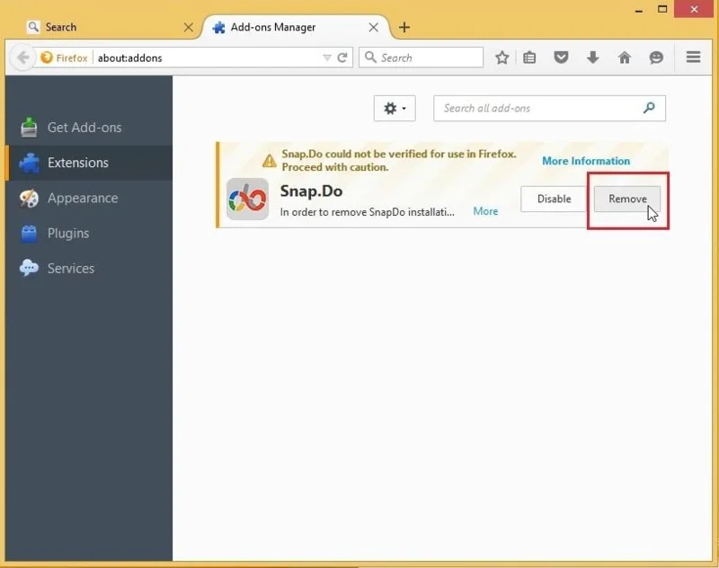 Snap.do'yu Chrome, Firefox ve Internet Explorer tarayıcılarından kaldırma talimatları