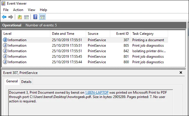 Bagaimana untuk menyemak sejarah dokumen cetakan pada Windows 10