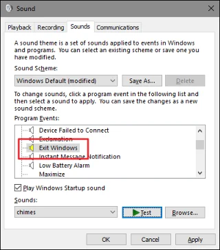 Bagaimana untuk menukar bunyi pemberitahuan apabila Logoff, Logon dan penutupan pada Windows 10