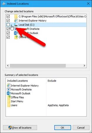 Arahan untuk menyembunyikan fail dan folder dalam Carian Windows 10