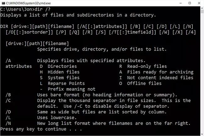 Cara menggunakan arahan DIR dalam Windows