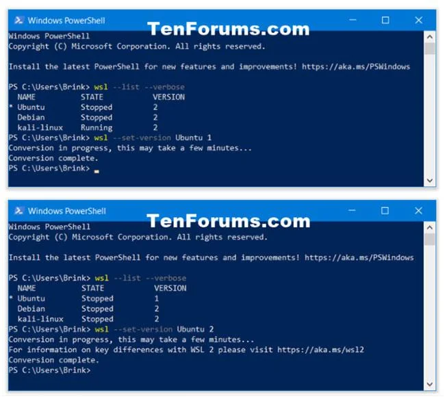 Windows 10でLinuxディストリビューションのバージョンをWSL 1/WSL 2に設定する方法
