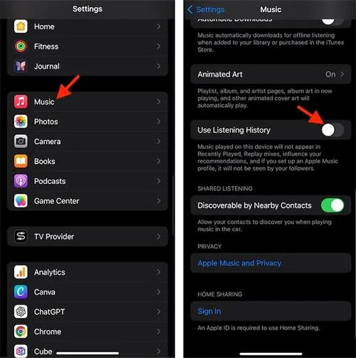 iPhoneでApple Musicの視聴履歴をオフにする方法
