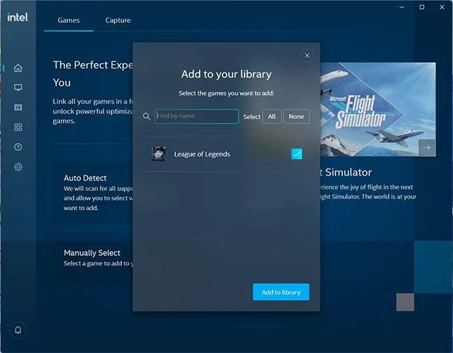 ゲームを追加するためのポップアップ ウィンドウ