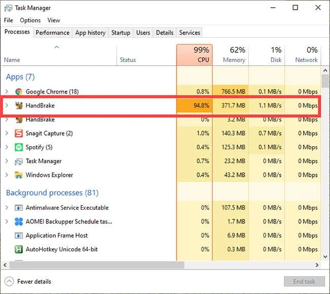 Bagaimana untuk mengehadkan penggunaan CPU HandBrake dalam Windows