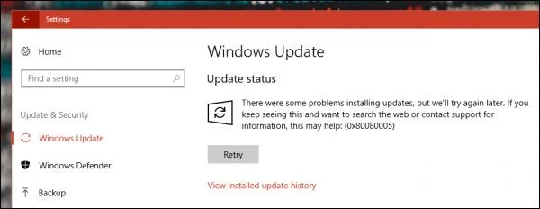 Bagaimana untuk membetulkan ralat 0x80080005 semasa mengemas kini Windows 10