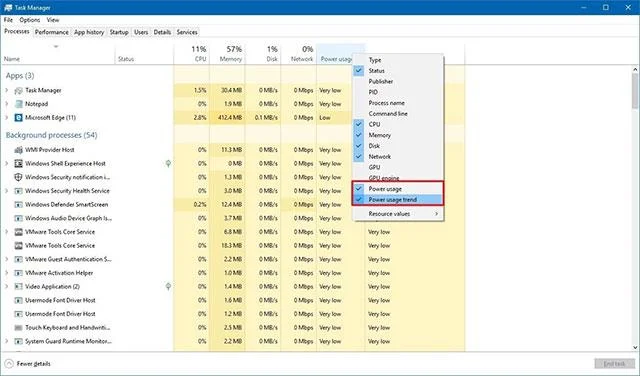 Cara melihat penggunaan tenaga aplikasi dengan Pengurus Tugas pada Windows 10
