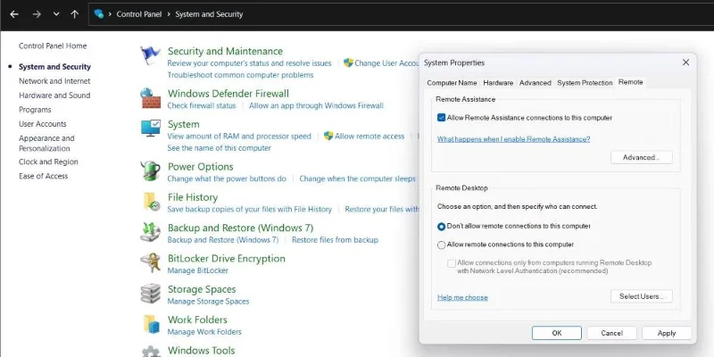 ปิดการใช้งาน Remote Desktop ผ่าน Control Panel