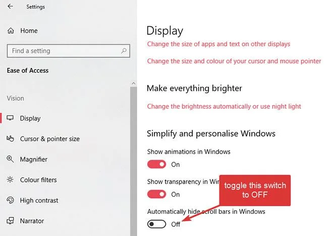 Windows 10'daki uygulamalarda kaydırma çubukları nasıl görüntülenir?