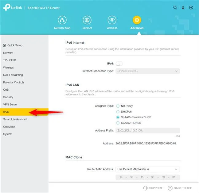 TP-Link WiFi 6 yönlendiricisinde IPv6 nasıl etkinleştirilir