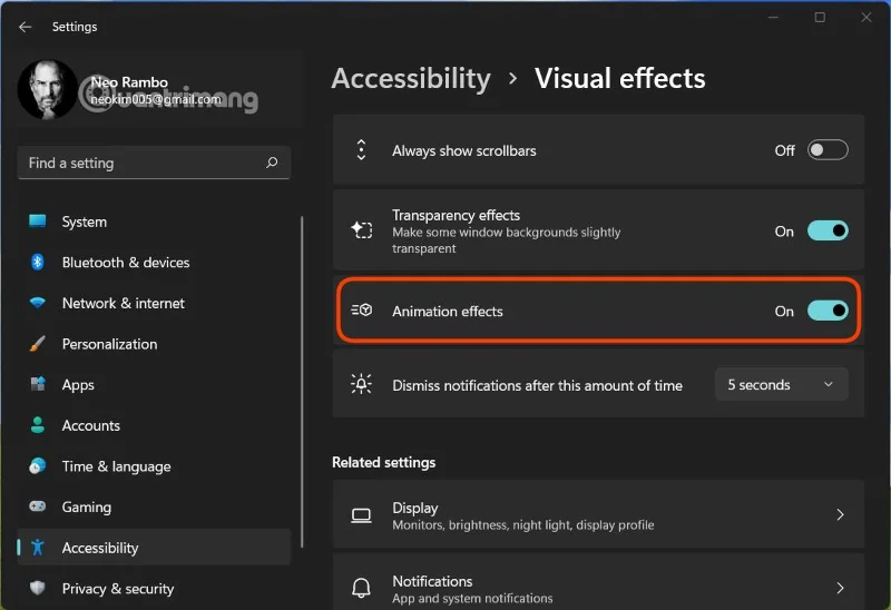Hoe u alle animatie-effecten op Windows 11 kunt uitschakelen om de computer vloeiender te maken