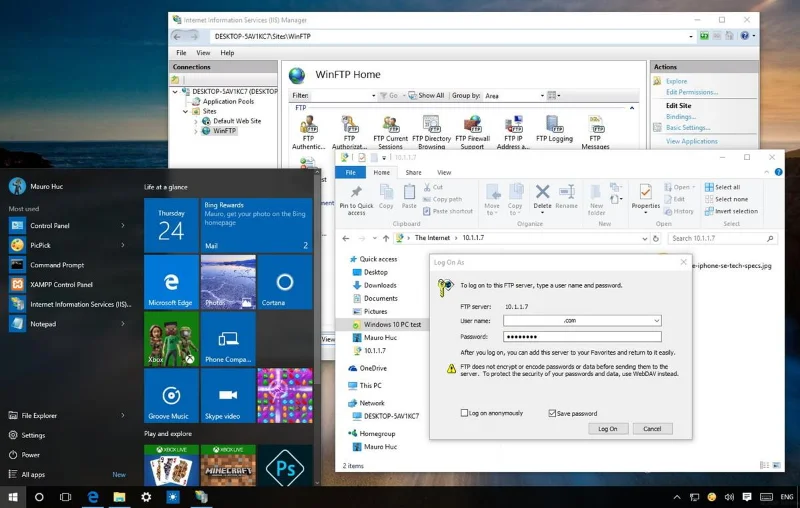 Arahan untuk menyediakan dan mengurus Pelayan FTP pada Windows 10