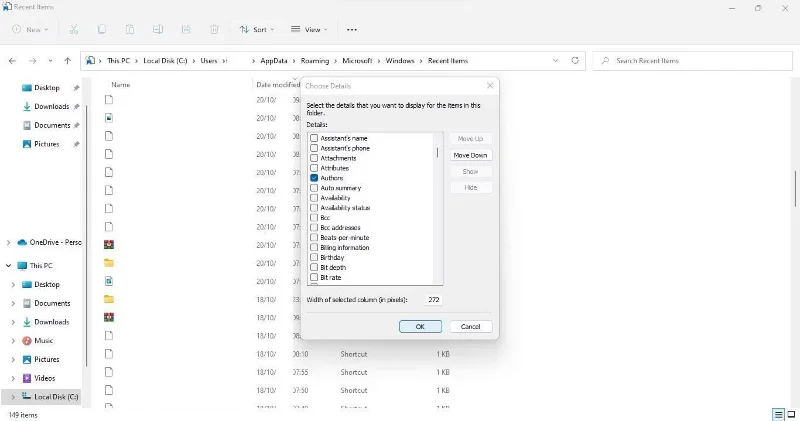 Opzioni di ordinamento per file recenti