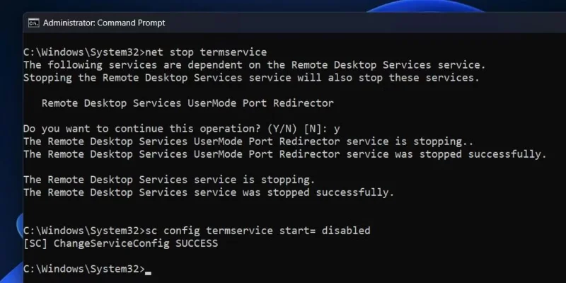 ปิดการใช้งาน Remote Desktop ผ่าน CMD
