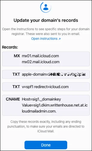 Arahan untuk menyediakan domain e-mel tersuai pada iCloud