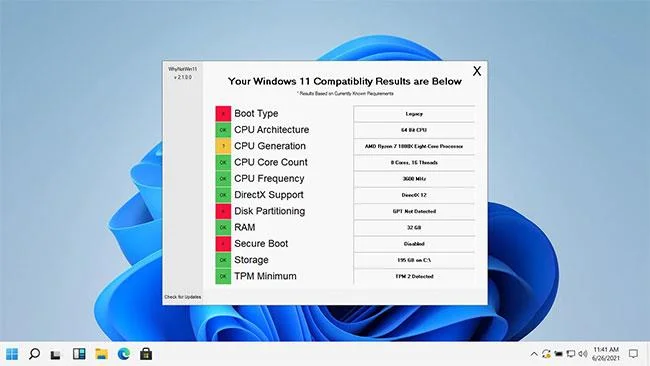 WhyNotWin11: コンピューターが Windows 11 にアップグレードできるかどうかを確認し、明確な理由を示します