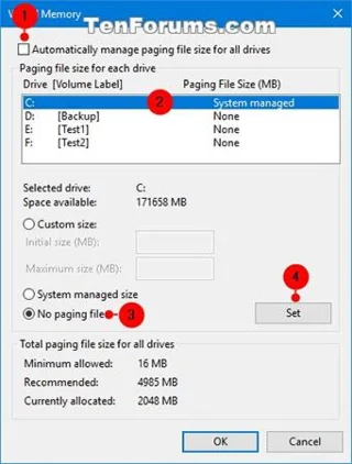 Bagaimana untuk mengurus memori maya Pagefile dalam Windows 10