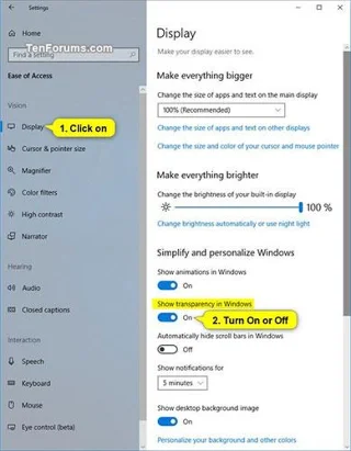 Bagaimana untuk mendayakan atau melumpuhkan kesan ketelusan dalam Windows 10