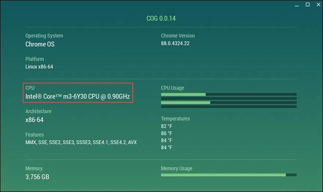 Arahan untuk melihat maklumat CPU Chromebook