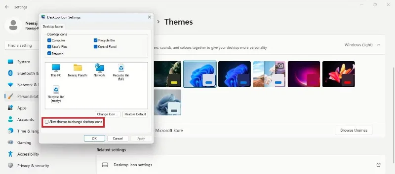 Hoe u standaard bureaubladpictogrammen en muisaanwijzers kunt behouden bij het wijzigen van Windows 11-thema's