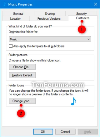 Windows'ta Müzik klasörü simgesi nasıl değiştirilir / geri yüklenir