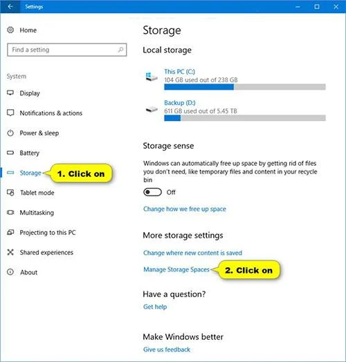 Modifier l'espace de stockage dans le pool de stockage sous Windows 10