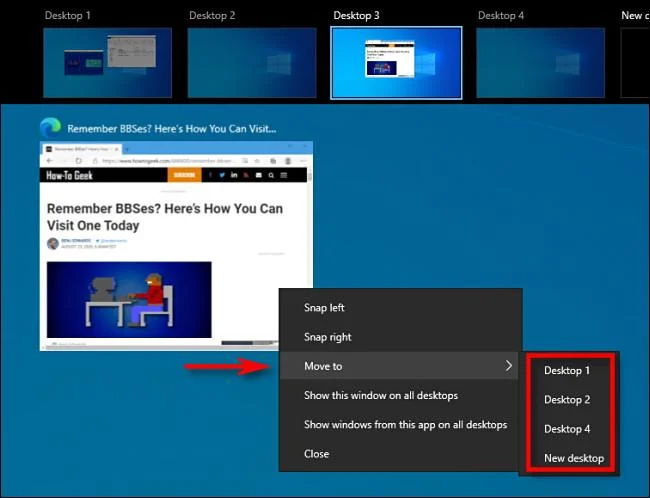 Windows 10'da pencereler başka bir sanal masaüstüne nasıl taşınır