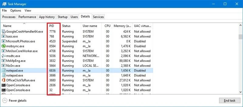 Bagaimana untuk mencari ID Proses aplikasi pada Windows 10