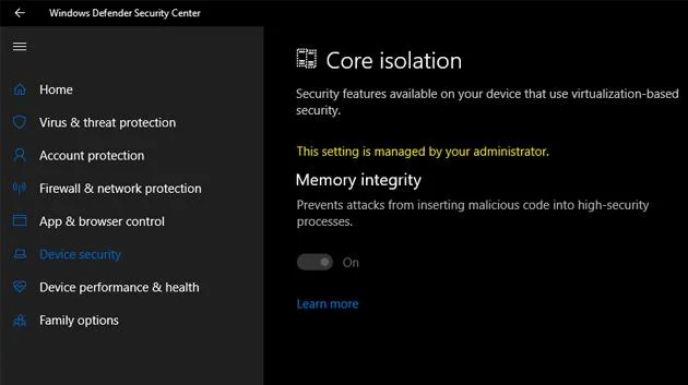 Bagaimana untuk mendayakan perlindungan pengasingan teras pada Windows 10