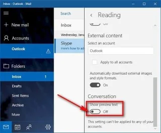 Windows 10 Mail içerik önizleme özelliği nasıl kapatılır