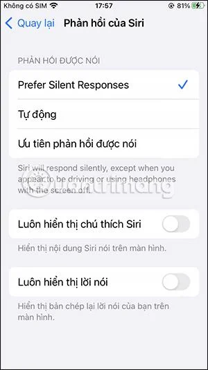Bagaimana untuk menukar jenis respons Siri pada iPhone