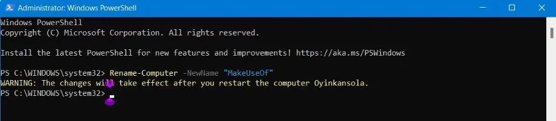 Comando PowerShell per rinominare il PC