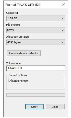 USB-Formatierungsoptionen