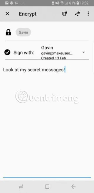 Cara menghantar e-mel yang disulitkan pada Android menggunakan OpenKeychain