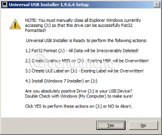 Arahan untuk mencipta USB boleh boot dan memasang Windows menggunakan Pemasang USB Universal