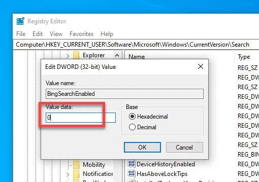 Arahan untuk melumpuhkan (mematikan) Bing pada Menu Mula Windows 10