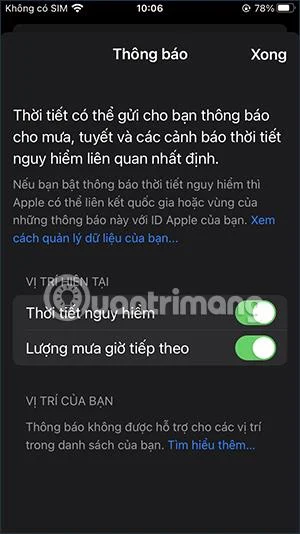 Cara menghidupkan makluman cuaca buruk pada iPhone